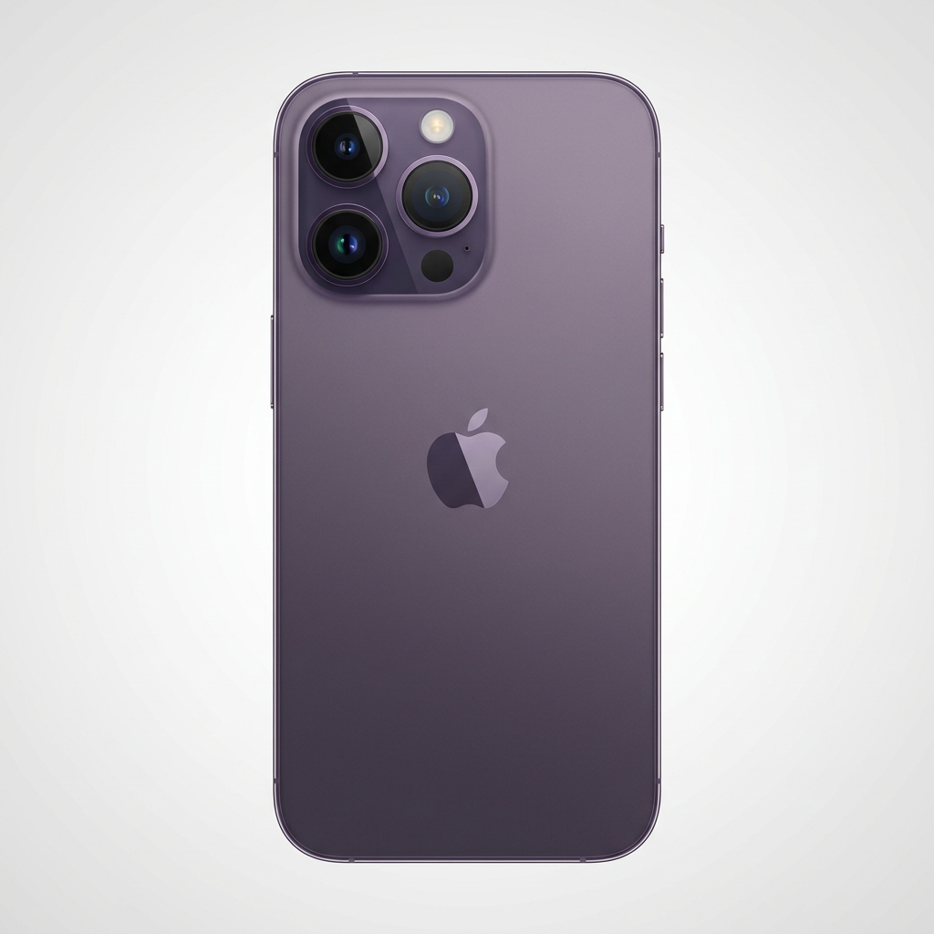 iPhone 14 Pro Deep Purple, back view, professional studio lighting with soft shadows, clean light gray background, premium smartphone with triple camera system, deep purple color Apple iPhone 14 Pro | Violet - 128 Go - Grade B | – Image 1